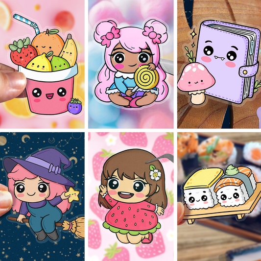 Collage of various hand drawn vinyl stickers