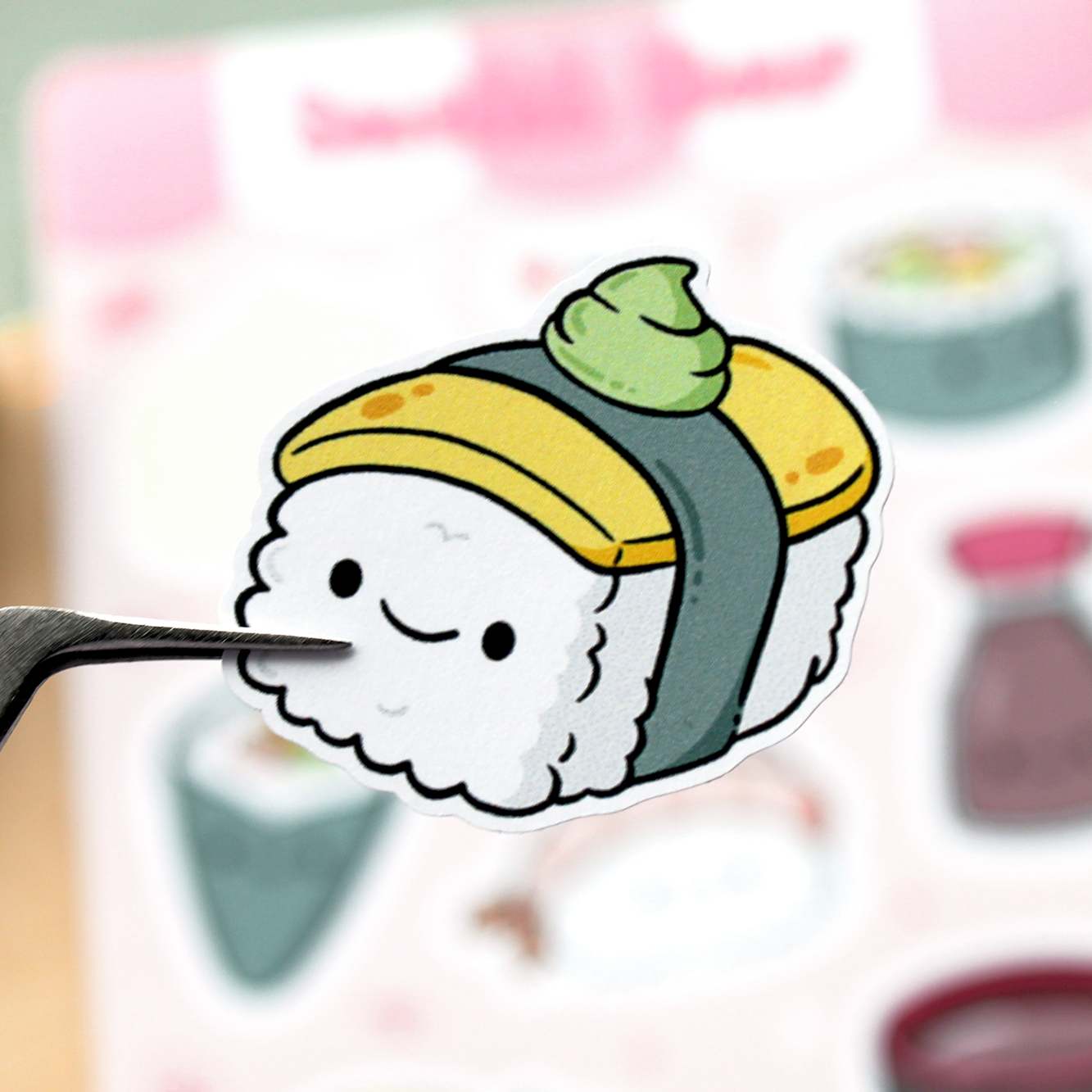 Hand drawn sticker with a kawaii egg nigiri