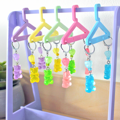 Pair of hand made stainless steel earrings with colored resin gummy bears